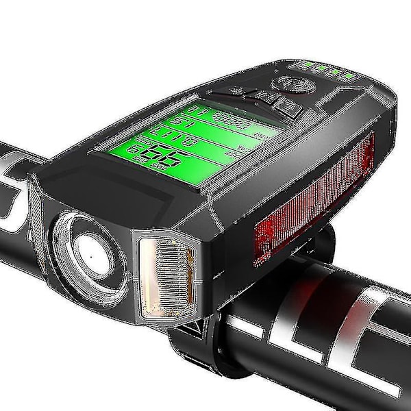 Oppladbart USB-sykkellys med hastighetsmåler sykkelcomputer - Kraftig baklys foran for MTB, sykling og terrengsykling