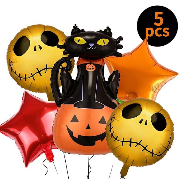 5 kpl / sarja Halloween-juhlatarvikkeet Sarjakuvaballoonit Reaper Pumpkin Witch Alumiinikalvoballoonit Set Koti Dekor Cat