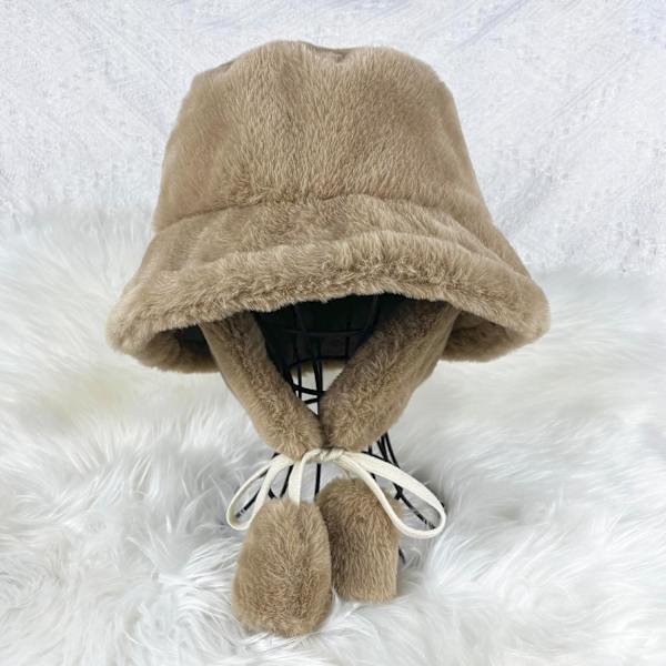 Fuzzy Bucket Hat för Kvinnor och Män - Luddig, Söt Bucket Hat för Vinter, Varm Plysch, Fiskehatt, Fluffig Sherpa, Rolig Hatt A-khaki