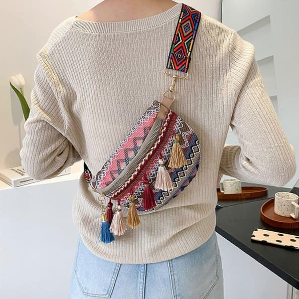Vävda Crossbody Väskor Dam Tofs Midjeväska Retro Läder Axelväskor Pink 1pc