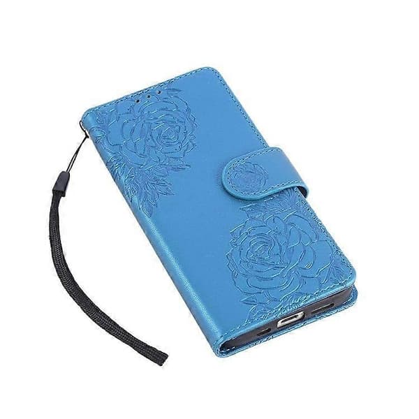 Fodral till iPhone 16e, rosblomma PU-läder plånboksfodral med 3 kortfack Blue