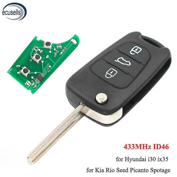 3-knapps fällbar fjärrnyckelring 433mhz med Id46-chip för Hyundai I30/ix35 för Kia Rio Seed Seedpro Picanto Sportage for Hyundai