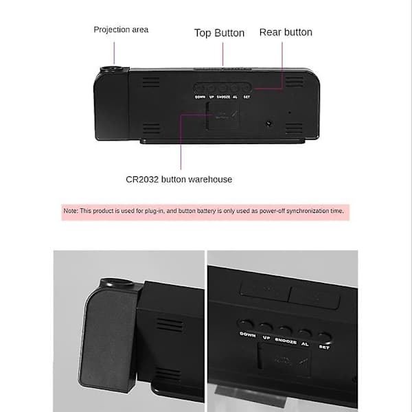 180 Degree Projection Alarm Clock 12/24H LED Digital Clock USB Charging Ceiling Projector Alarm Clock