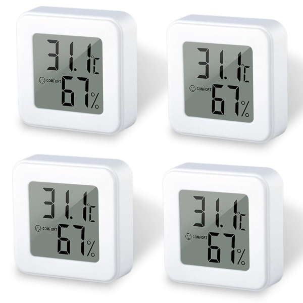 Pakke med 4 Mini termometer hygrometer LCD digital termometer hygrometer Innendørs romtermometer temperatur og fuktighetsmåler
