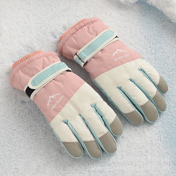 Dame Skihansker Fleeceforet Polstret Varmeholdende Fargematch Fem Finger Full Touch Screen Vind Og Skid Sykkelhansker Pink Average size