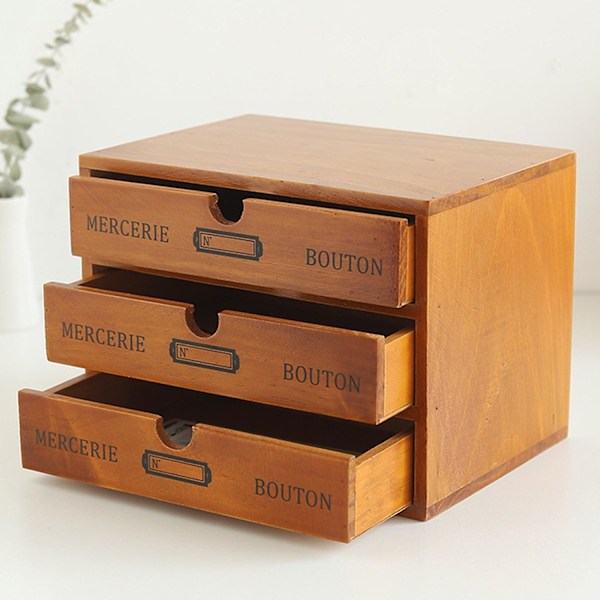 Retro Multi-lags Tre Skrivebord Skuffe Oppbevaringsboks Skap Organizer Forbruksvarer
