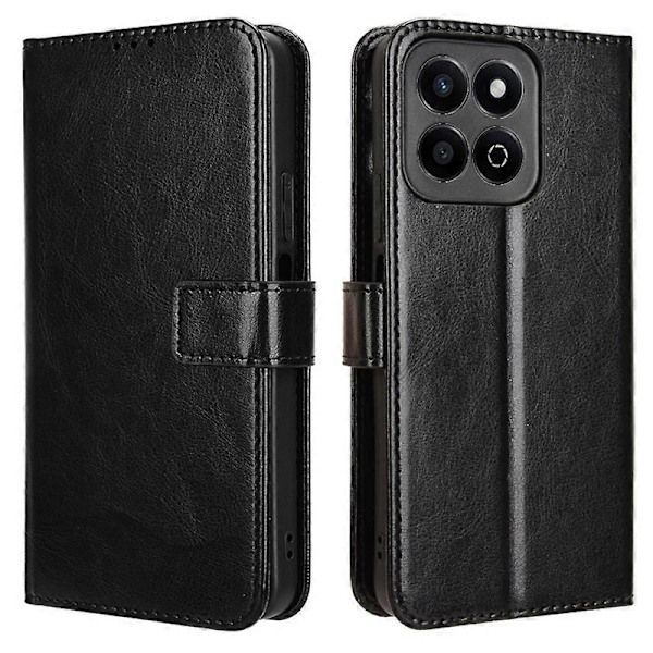 For Honor 200 Smart 5G/ Play 60 Plus 5G Stativ Veske Lær Lommebok Telefon Deksel Crazy Horse Tekstur (FMY) Black