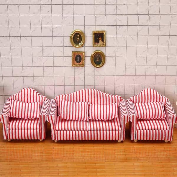 1:12 Skala Dockhusmöbler 3-delad Soffa Miniatyr Dockhus Pink