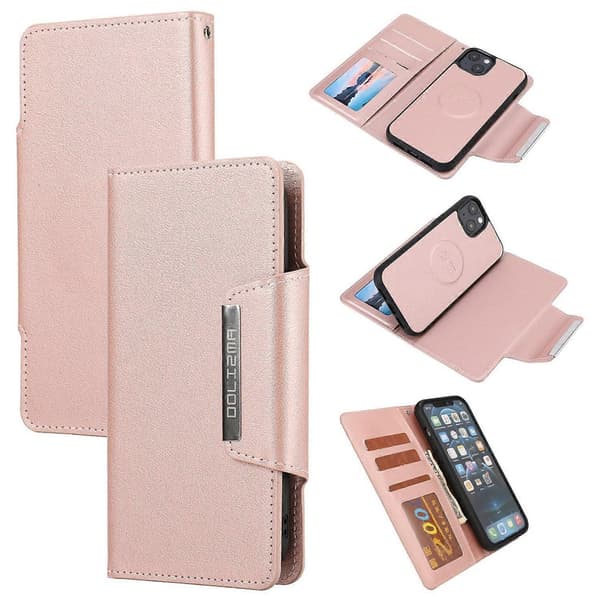 Avtagbart magnetiskt läderfodral för iPhone 14 Plus Pink