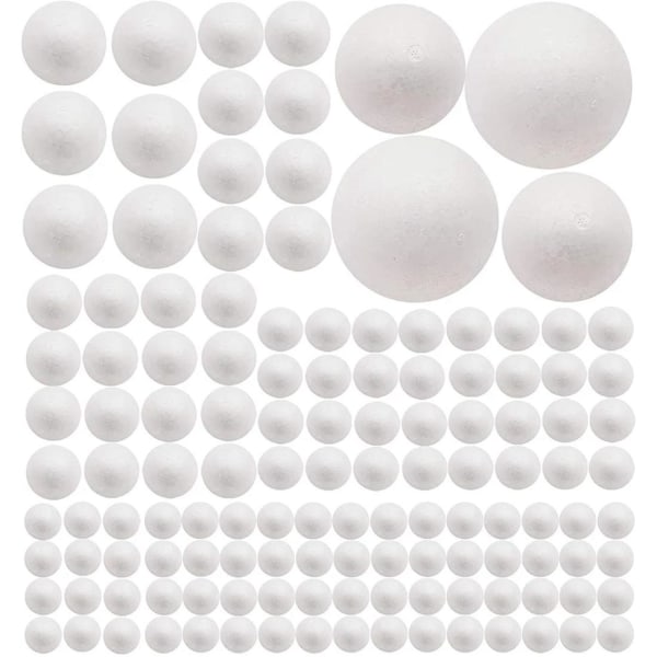 130-pack Craft Foam Balls, 7 storlekar inklusive 1-4 tum, polystyren släta runda bollar, Foam Balls F White