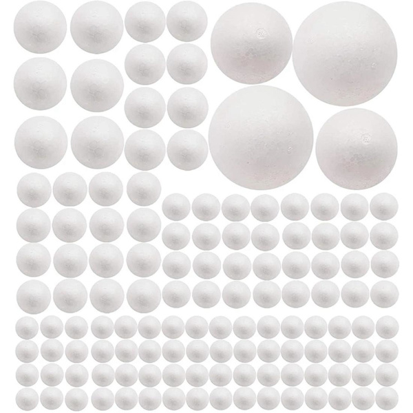 130 pakke Craft skumbolde, 7 størrelser inklusive 1-4 tommer, glatte runde polystyrenbolde, skumbolde F White