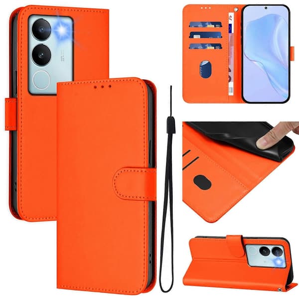 Solid Farge PU-deksel For vivo V29 5G Global / V29 Pro Orange