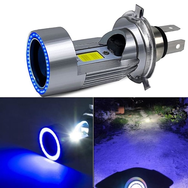 H4 Led Forlygte Pære Motorcykel Hi/lo Beam With Angel Eye Kørelys 25w 3000lm Super B silver