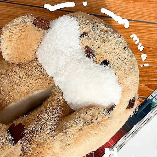 Highland Cow Otter Djurtofflor Jul Varma Mjuka Inomhus Plyschtofflor Kvinnor Vuxna Platta Med Luddiga Hemtofflor Hamster