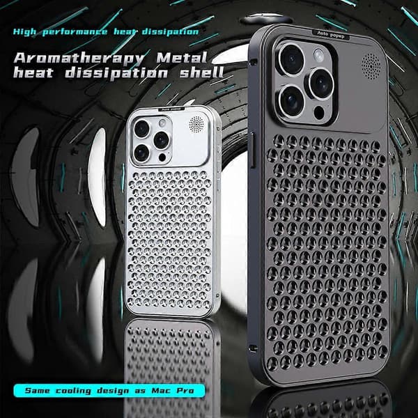 Cover til iPhone 12 Pro Max med automatisk pop-up, varmeafledning, aromaterapi og aluminiumslegering Black