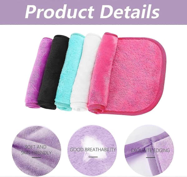 5-pak genanvendelige ansigtsfloneller, flonel ansigtsklude til ansigtsvask, mikrofiber ansigtsklud velegnet til følsom hud, vaskbar håndklæde, 5 farver (sort+vi