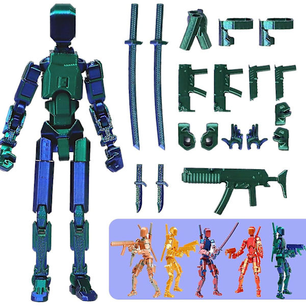 T13 Action Figur, Titan 13 Action Figur 3D Titans Figur, 3D Printet Action Figur Nova 13 Action Figur, Multi-Articular Action Figure Blue green