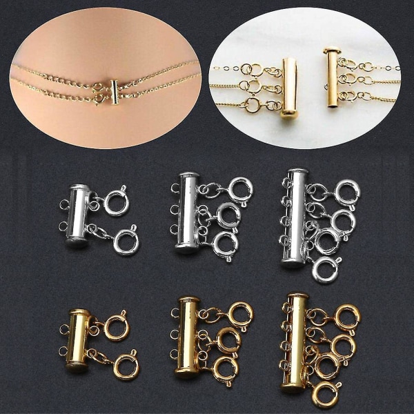Smykkekoblinger Lagdelt halskjede lås magnetrør for stablebare halskjeder Silver 3