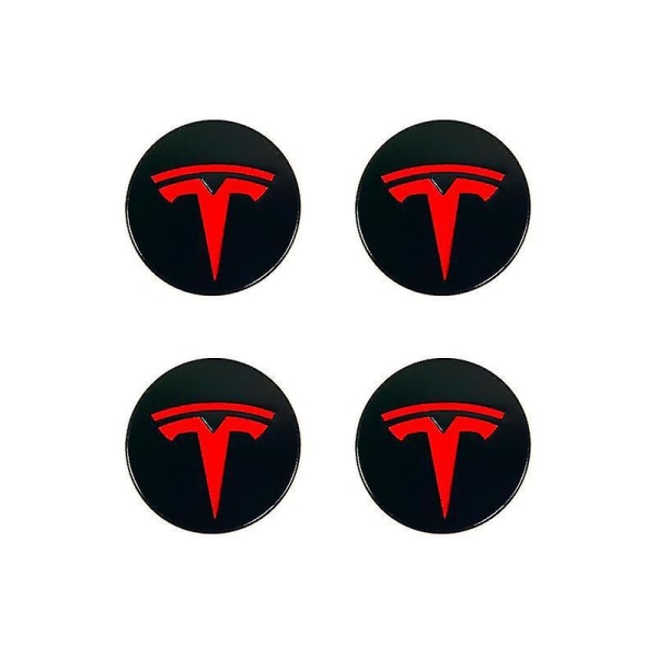 Hub Center cap, kompatibel med Tesla Model 3 - Svart och röd (fyrapack)