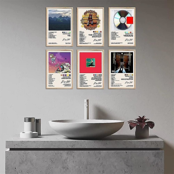 6 stk/sæt Kanye West Album Cover Plakater Rapper Musik Plakater Vægkunst Værelse Æstetisk Hjem Dekoration Gaver Uindrammet