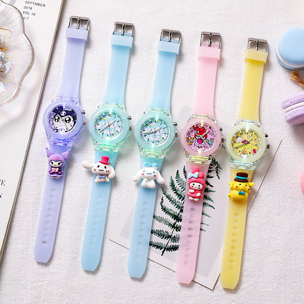 Barn seriefigurer Silikon Night Luminous Quartz Watch Armband Led Blinkande Klockor Presenter Hello Kitty