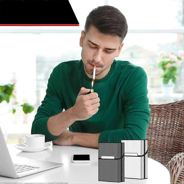 Magnetiskt cigarettfodral i borstad aluminium, 20 kapacitet, 2-pack grå + silver 85 mm pink blue