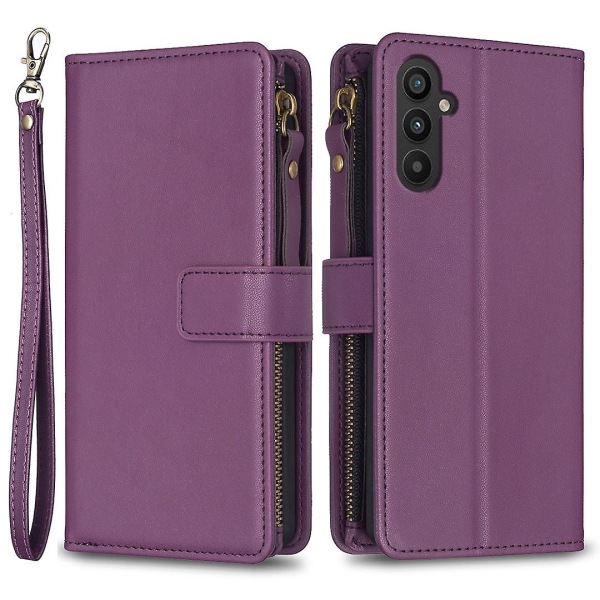 För Samsung A34 5G Enfärgad Blixtlåsväska Case Bf19 Modell Mörklila Dark purple Style D Samsung Galaxy A34 5G