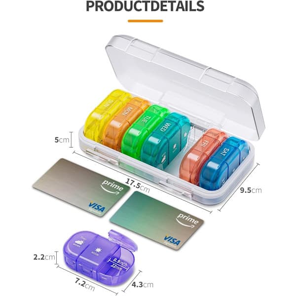 Weekly Pill Box - Three Times a Day - Portable Pill Box - 7 Day Supply - Moisture-Proof Pill Box