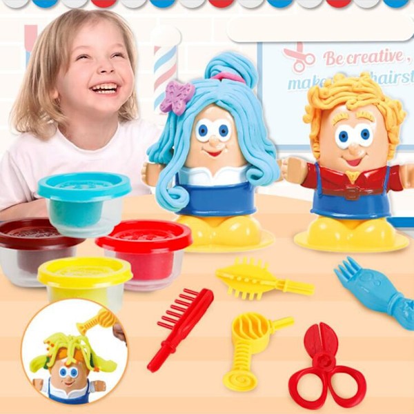 3D Plasticine Play Dough Set Frisør Ler Modellering Værktøjssæt Pædagogisk Legetøj DIY Design Stylist Full Set