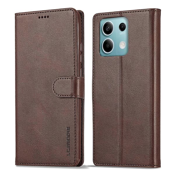 För Xiaomi Redmi Note 13 Pro 5G LC.IMEEKE Kalvtextur Läder Telefonfodral Coffee