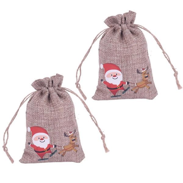 2 st jutepåsar julklappsförpackning dragskopåse smycken julgodispåse 4