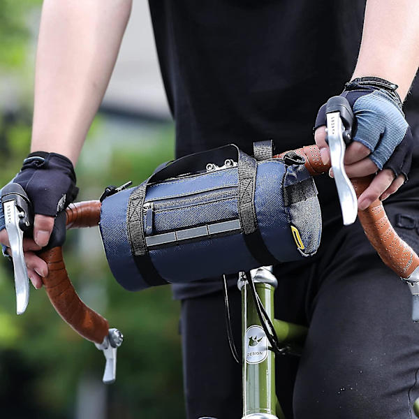 Vandtæt cykelstyr taske vandtæt rammetaske vandtæt MTB front cykel taske med skulderrem til cykling (blå-02)