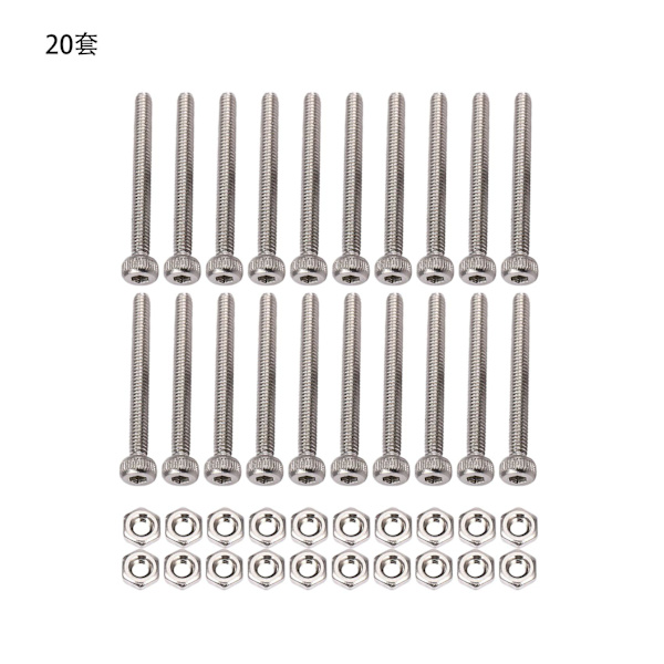 M2 X 20 mm lång insexhylsa räfflade cap Bultar Muttrar Set 20st