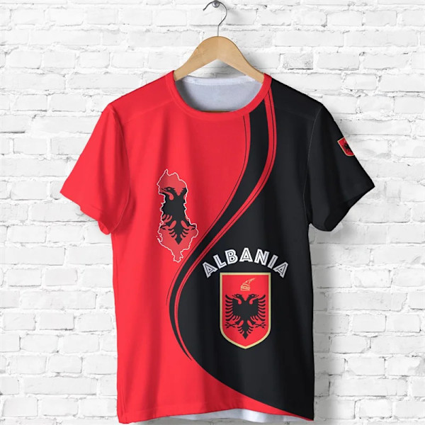 Fotboll Albanien Tröja 2025 Fotbollslag T-Shirt 3D T-shirts Ivory XS