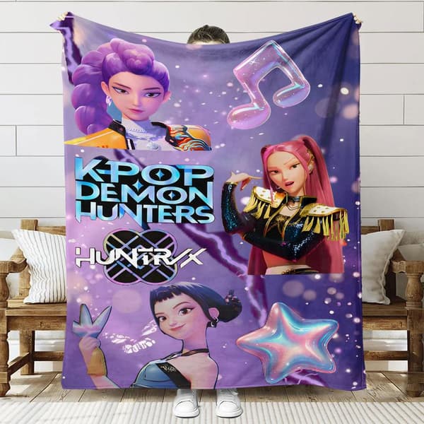 Huntrix K-Pop Printet Tæppe | Flannel Plaid til Sofa & Seng (Anime Tema) 70+100cm 16