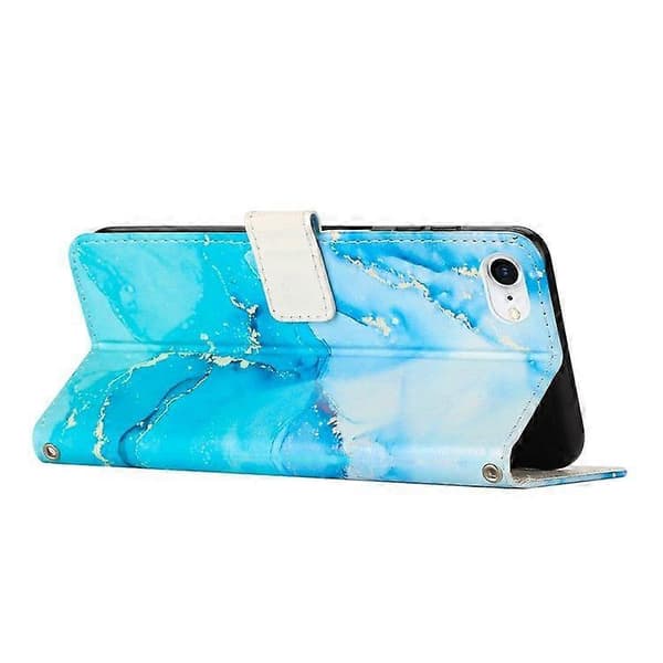 Stativfodral för iPhone 16e Marmormönster PU Läder Plånboksfodral Blue   Green