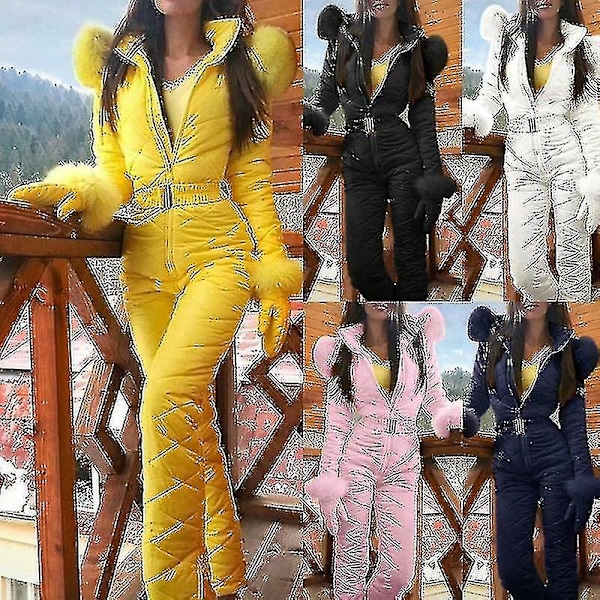 Vintervarm snødrakt for kvinner, friluftsbukser, skikostyme, vanntett jumpsuit Black 2Xl