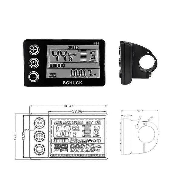 Ebike S866 LCD-skjermmåler Elektrisk sykkel 24v 36v 48v kontrollpanel med vanntett plugg for Bb