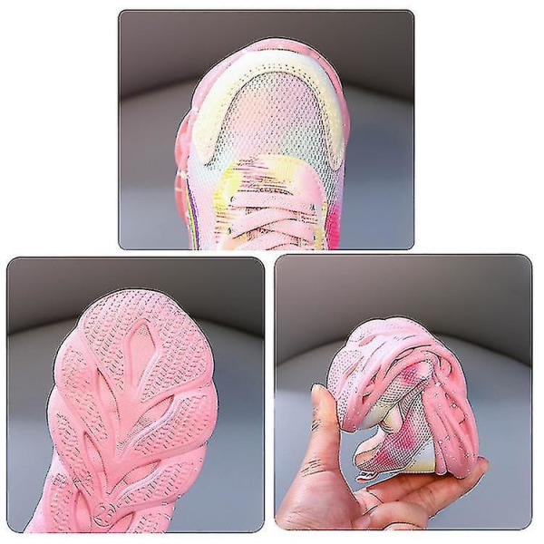 Girls Led Casual Sneakers - Elsa Princess Print - Sklisikker - Light-up - Utesko til barn Pink 25-insole 15.2cm