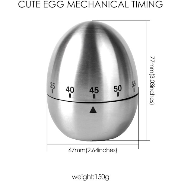 Egg Kitchen Timer Stainless Steel Mechanical Rotating Alarm 60 Minutes Countdown Timer for Cooking and Studying
