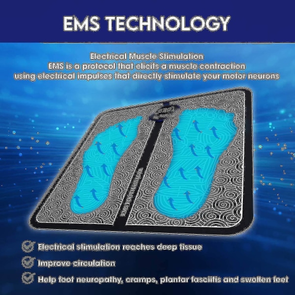 Ems elektrisk fodmassageapparat til cirkulation - fodzoneterapi massageapparat med 6 tilstande og 9 intensiteter