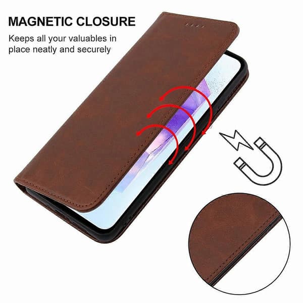 Magnetiskt läderfodral för Samsung Galaxy A55 5G Brown