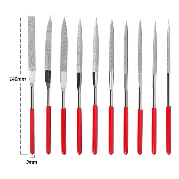 10 stk. Mini diamantnålefile i 2x100mm skaft, Multi-Purpose Diamond File Set Metalfil