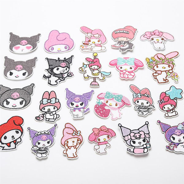 22 kpl/setti My Melody Kuromi -sarjakuva brodeeratut silityslaput, DIY-ompelusappliikki, ommeltava/silityslappu takeille, farkuille, housuille, repuille, vaatteille