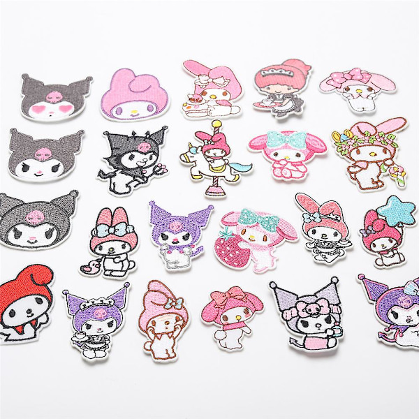 22 st/set My Melody Kuromi tecknade broderade strykjärn på lappar, DIY sy applikation lapp, sy på/strykjärn på lapp för jackor, jeans, byxor, ryggsäckar, kläder