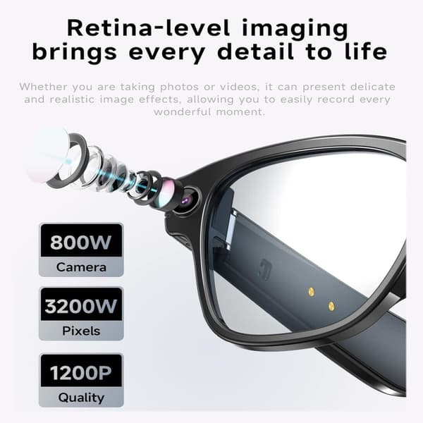 Smart AI Glasses with HD Camera, Noise Reduction, and Real-time Translation - Compatible with Android and iOS Transparent