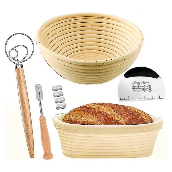 Brødkurvsæt med 2 sæt med rund og oval brødbageskål -brød halt- dejskraber