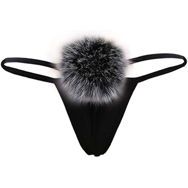 Kaise Dam Thong Pantie Söt Kanin Svans Låg Midja G-string Pälsboll Solid Bikini T-back Cosplay Festdräkt Present Blakc White