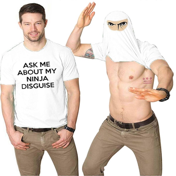 2025 Ny Herr Ask Me About My Ninja Disguise Flip T-shirt Rolig Kostym Grafisk Humor A+ White 3XL