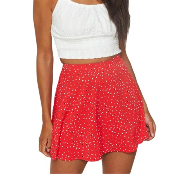 Damkjol med blommigt print Stretchigt tyg som andas, liten blommig kjol för festklubb Danskväll Red